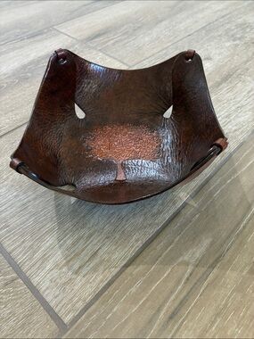 Handcrafted Leather Catchall Tray with Tree Motif - Brown